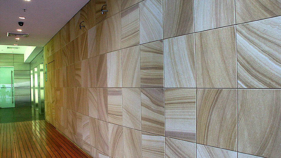 Interior sandstone feature wall in residential living space